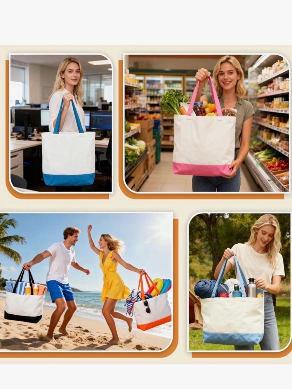 Heavy Duty Reusable Canvas Double Sided Groceries,Beach,Office,Outings Tote Bag - Picture 3 of 6